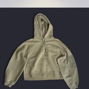 Tan cropped hoodie with shoulder patch